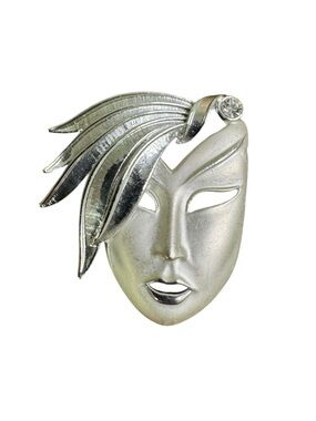 Vintage Silver Masquerade Mask Brooch